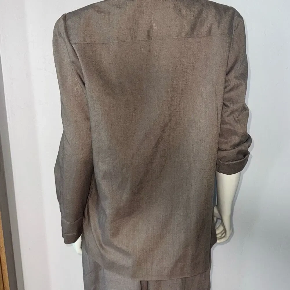 Vintage 80’s Brown Beige Linen Blend Oversized Bold Shoulder Double Breasted Wom